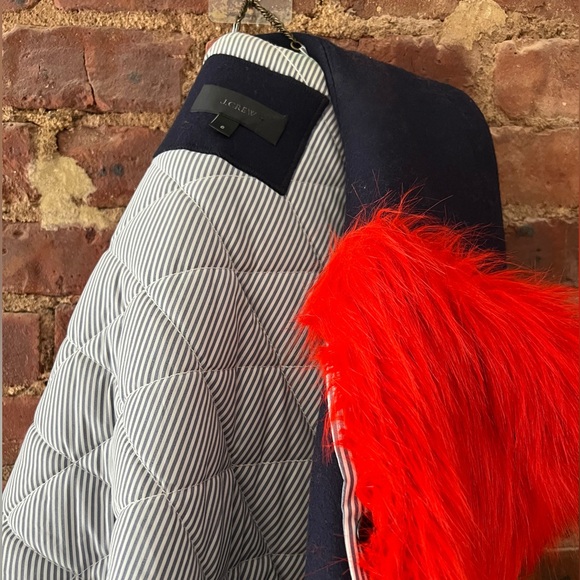 J. Crew Navy Cropped Jacket with Bold Faux Fur Collar - Picture 4 of 5